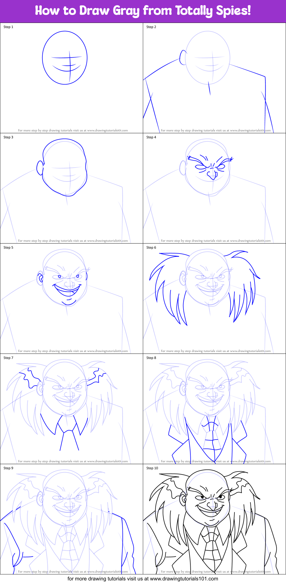 How to Draw Gray from Totally Spies! Printable Step by Step