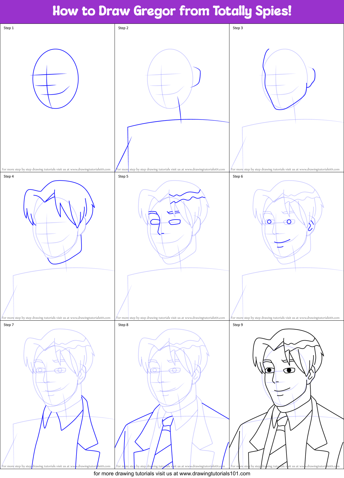 How to Draw Gregor from Totally Spies! Printable Step by Step