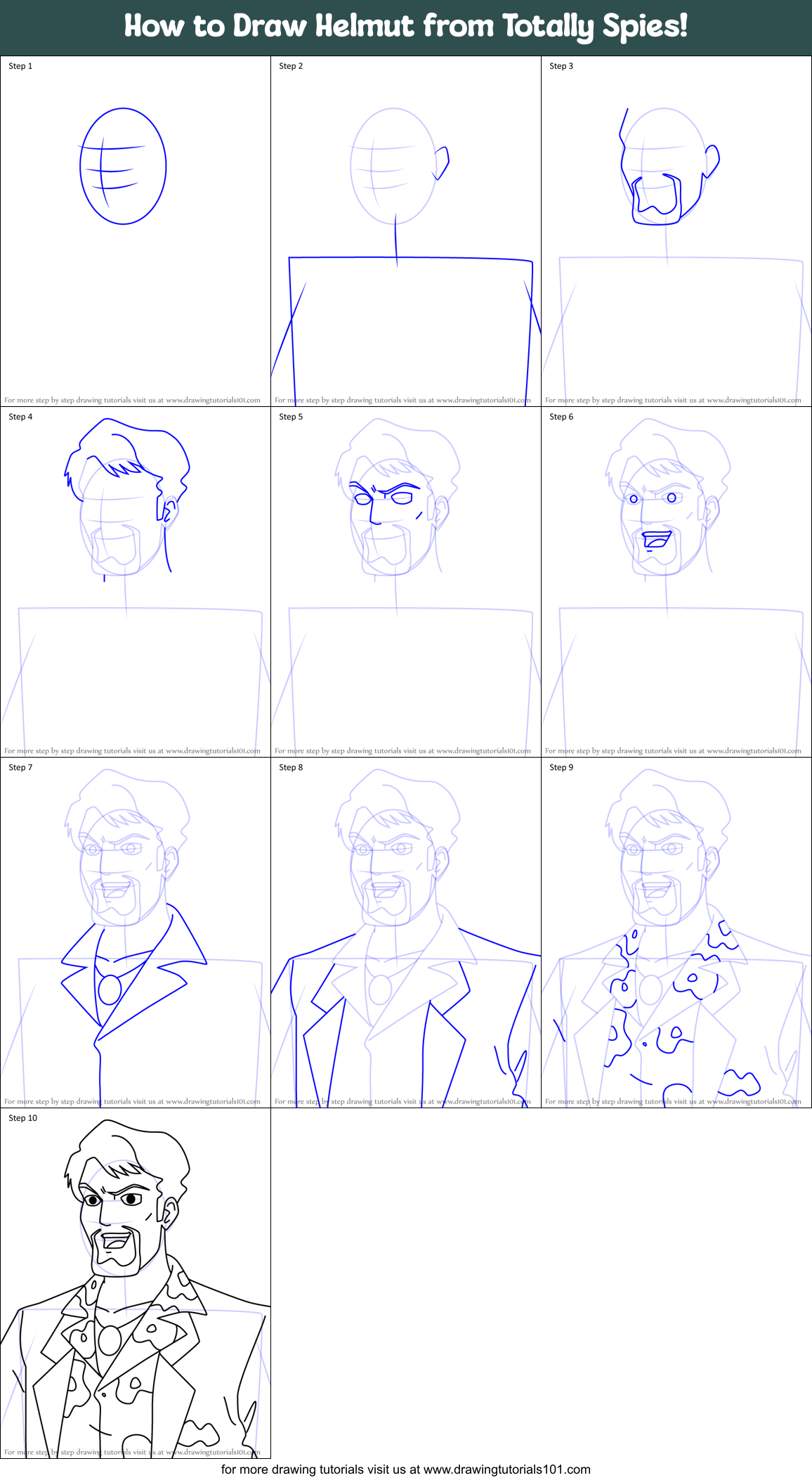 How to Draw Helmut from Totally Spies! Printable Step by Step