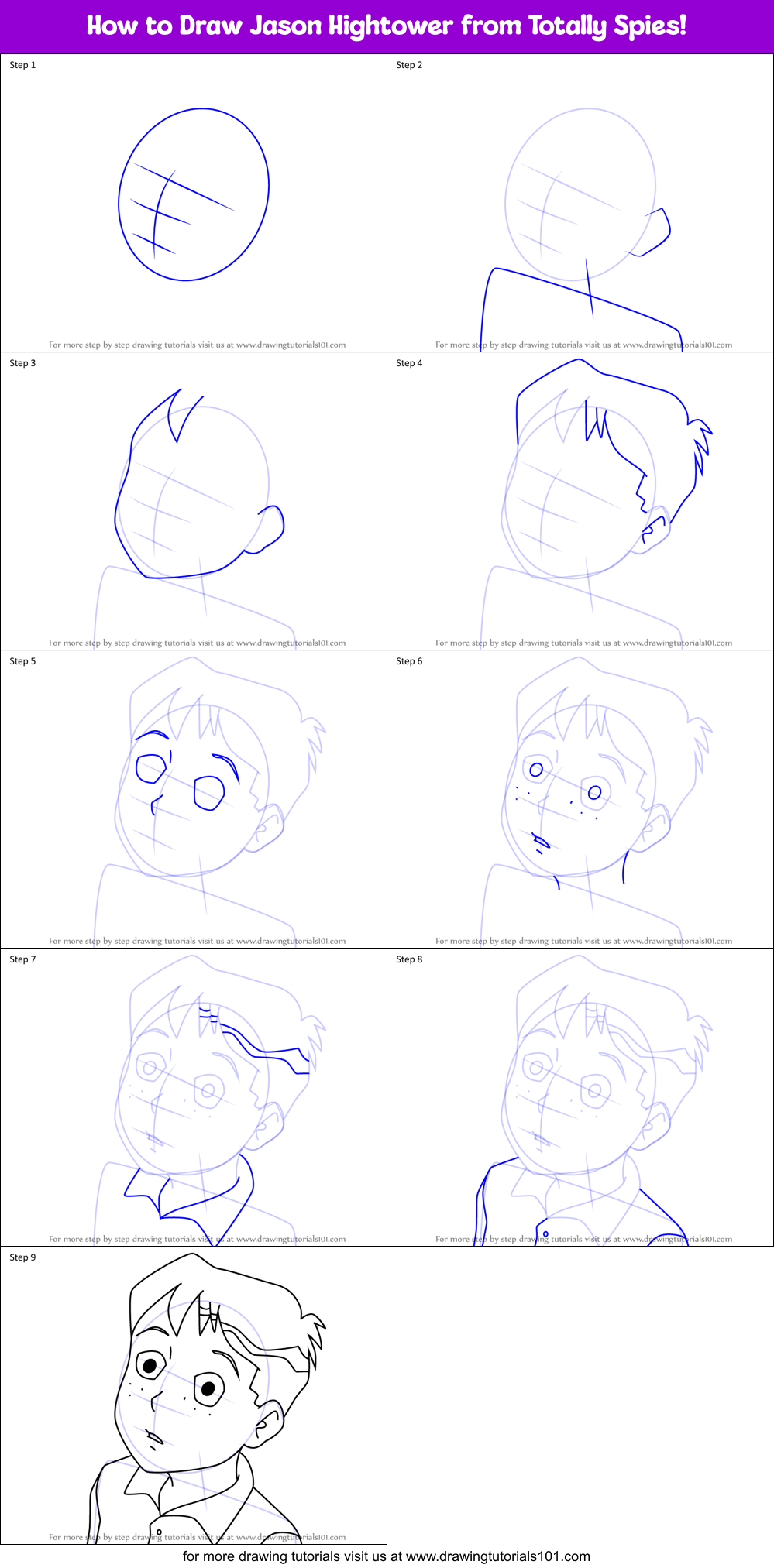 How to Draw Jason Hightower from Totally Spies! Printable Step by Step