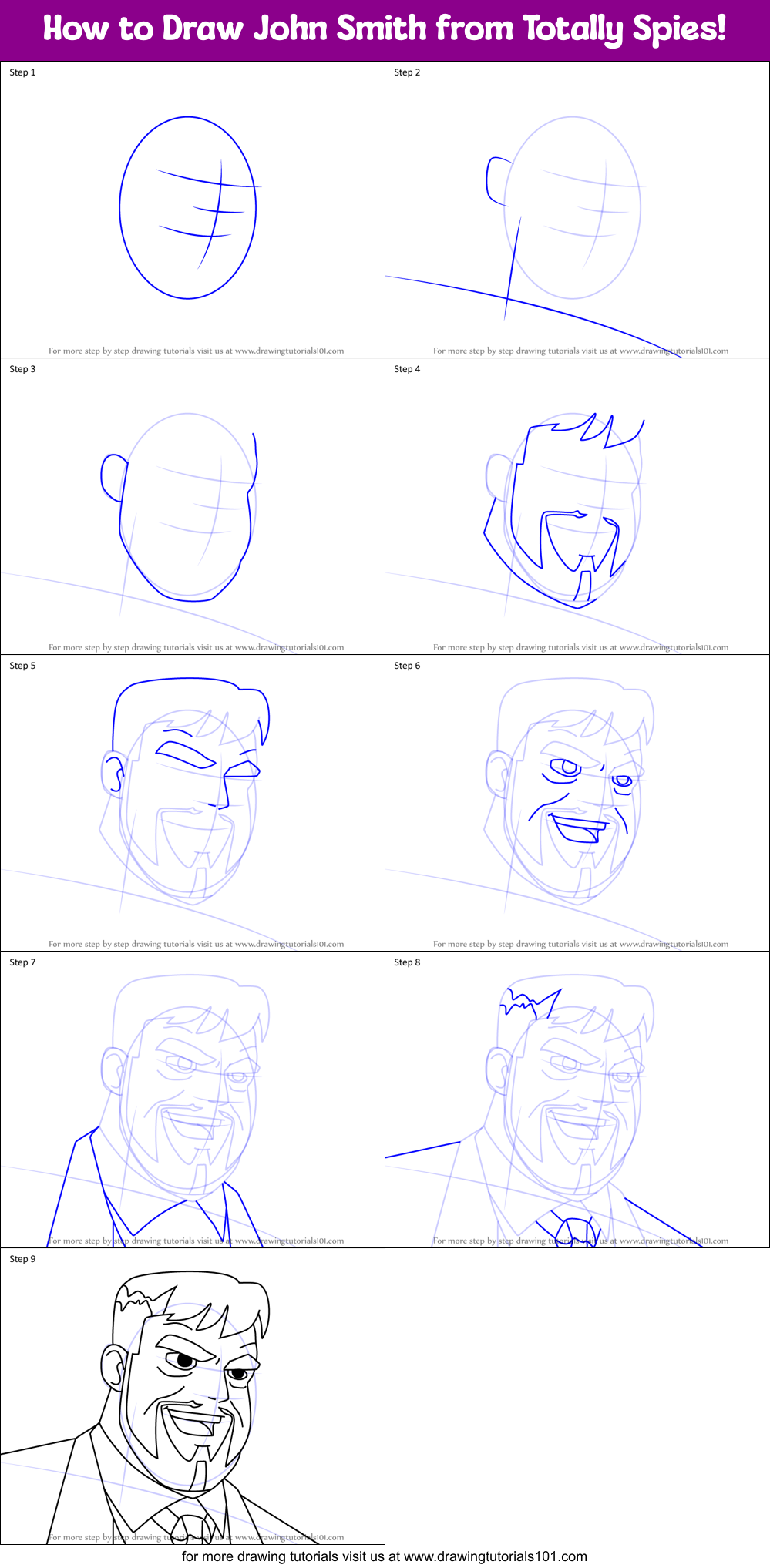 How to Draw John Smith from Totally Spies! Printable Step by Step