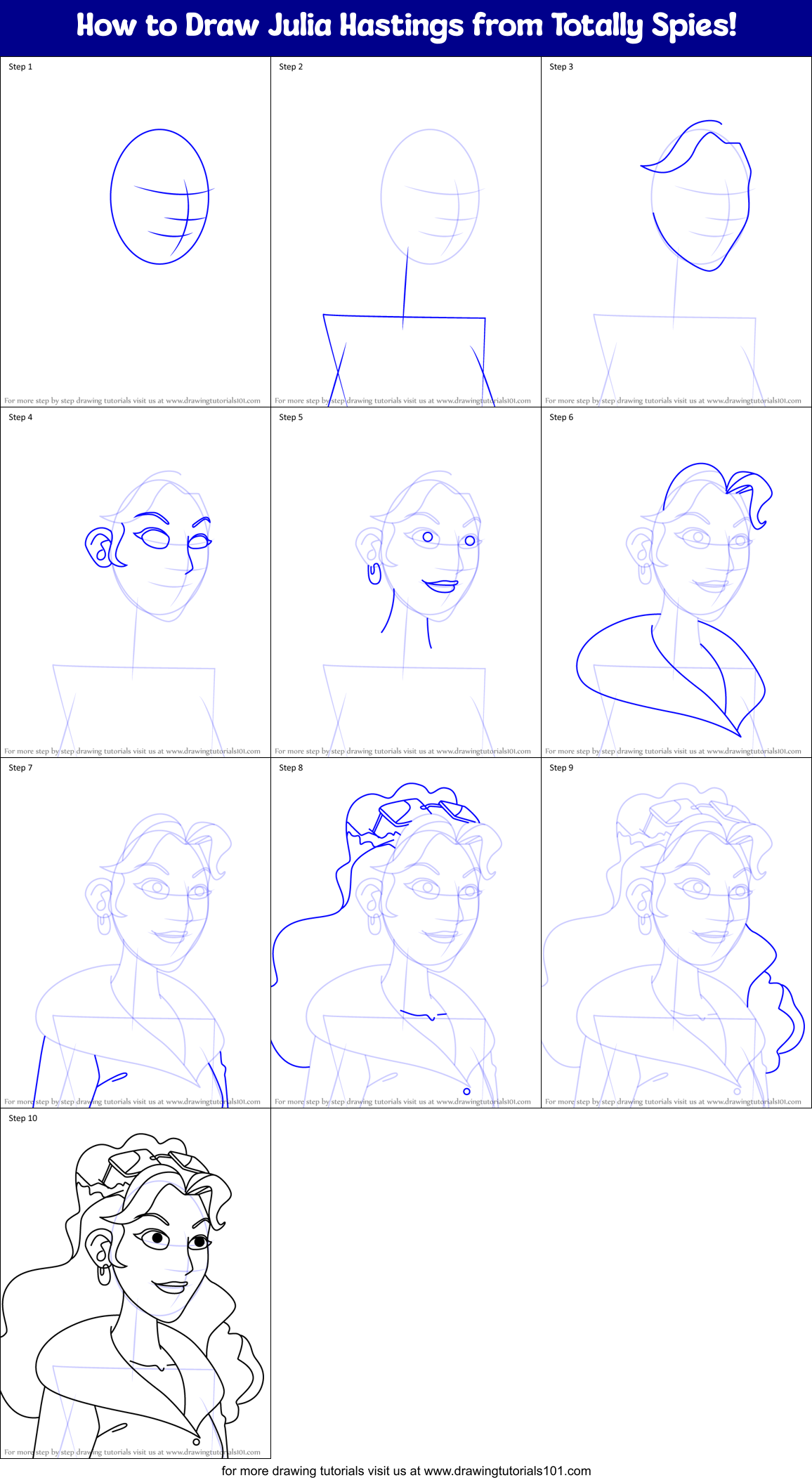 How to Draw Julia Hastings from Totally Spies! Printable Step by Step