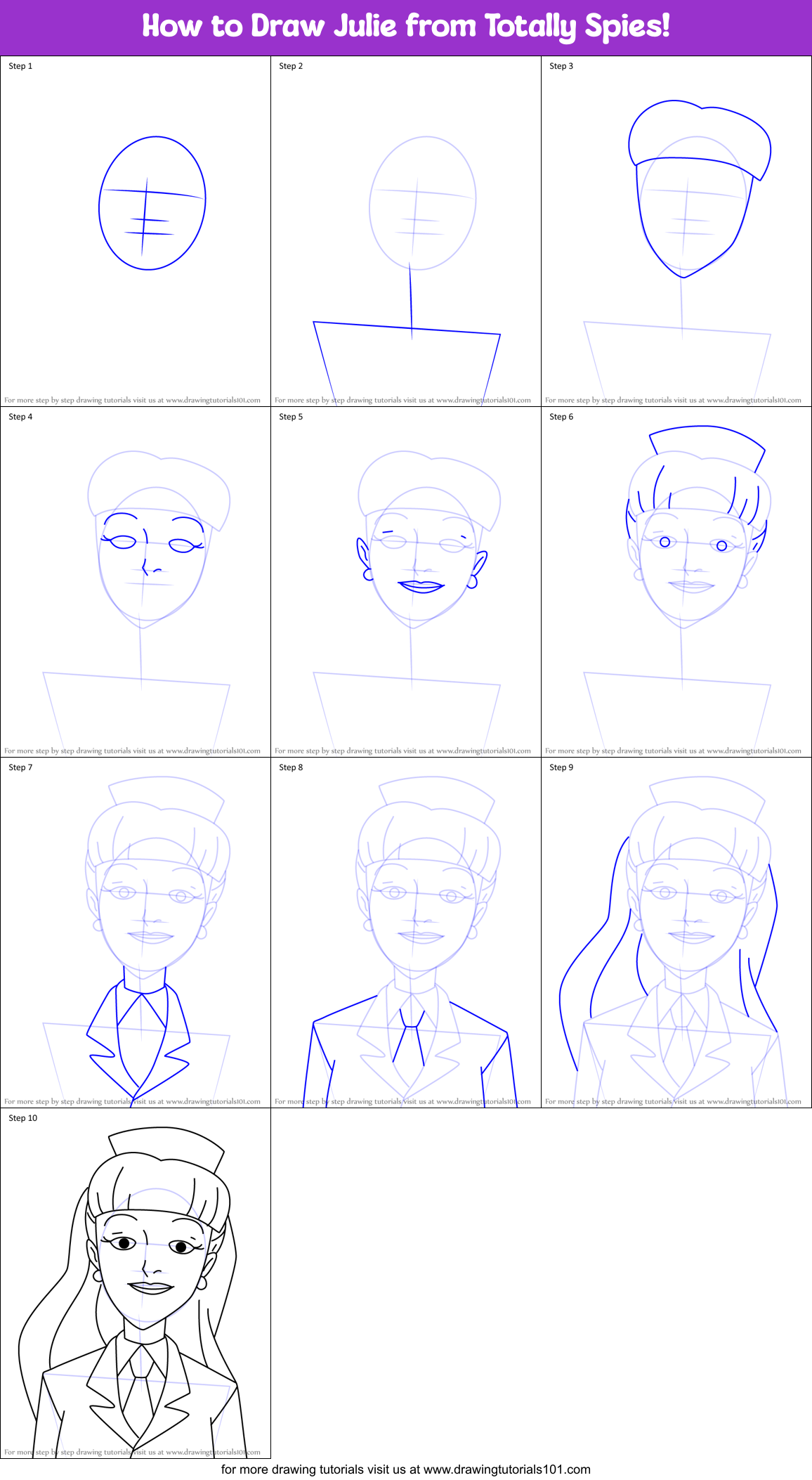 How to Draw Julie from Totally Spies! Printable Step by Step