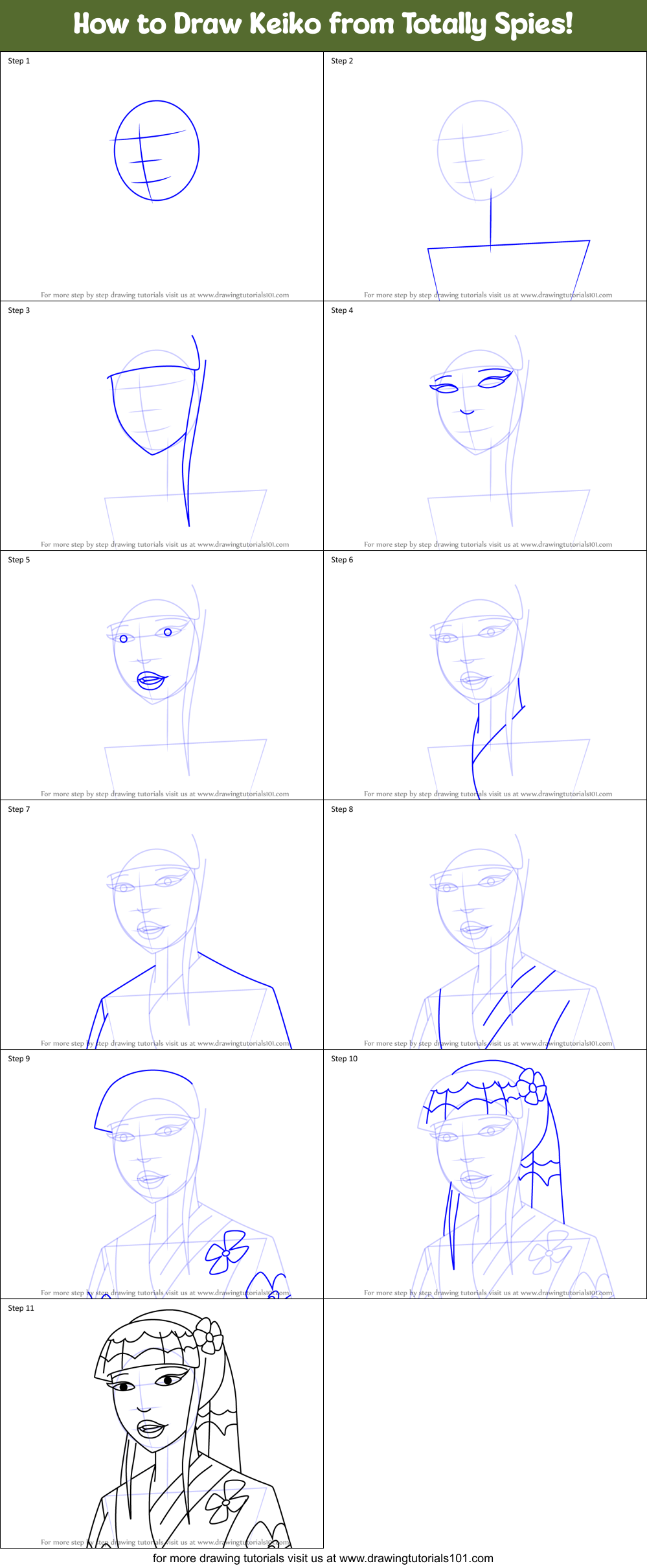 How to Draw Keiko from Totally Spies! Printable Step by Step