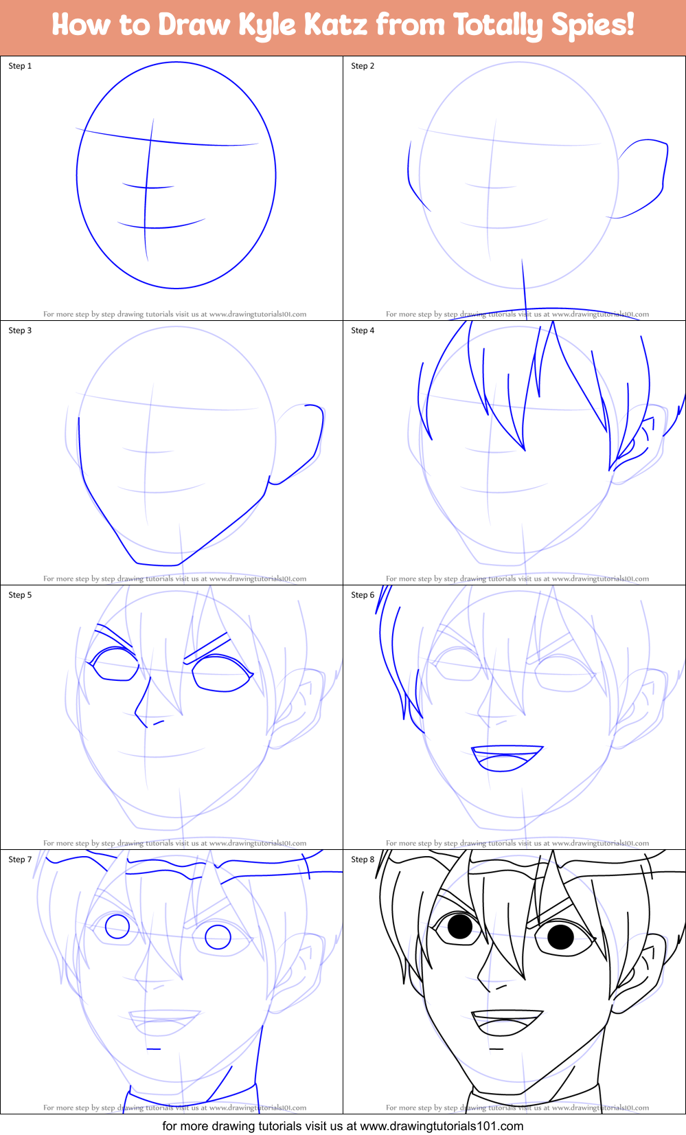 How to Draw Kyle Katz from Totally Spies! Printable Step by Step