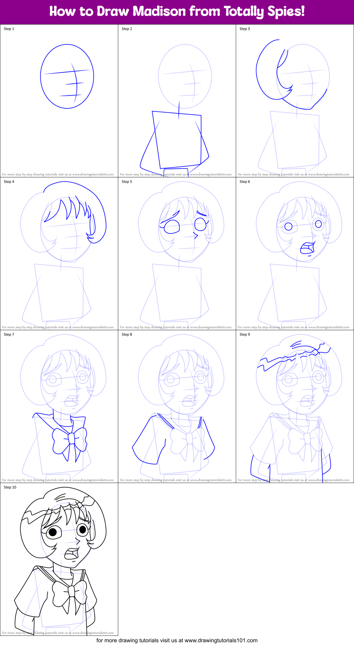 How to Draw Madison from Totally Spies! Printable Step by Step