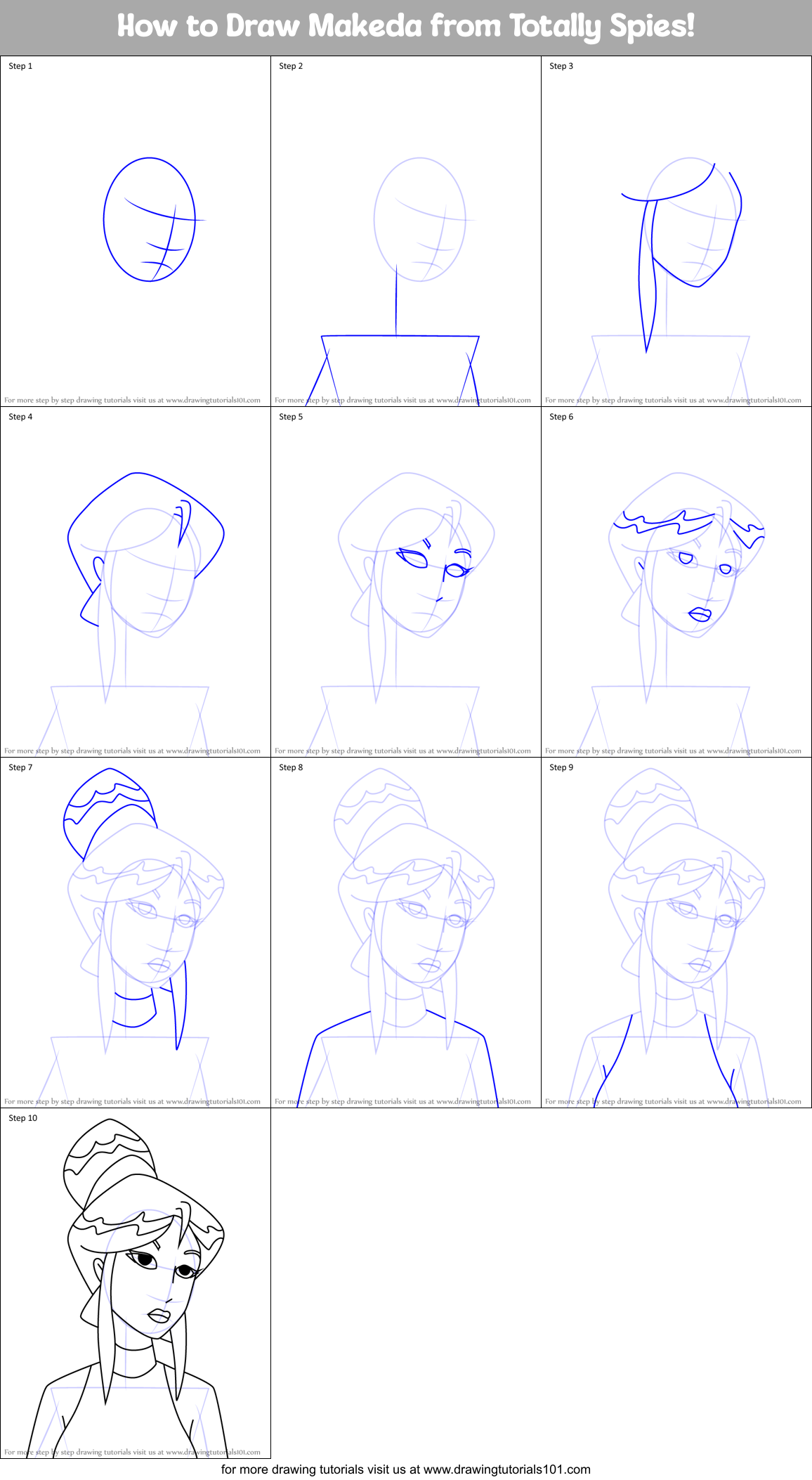 How to Draw Makeda from Totally Spies! Printable Step by Step