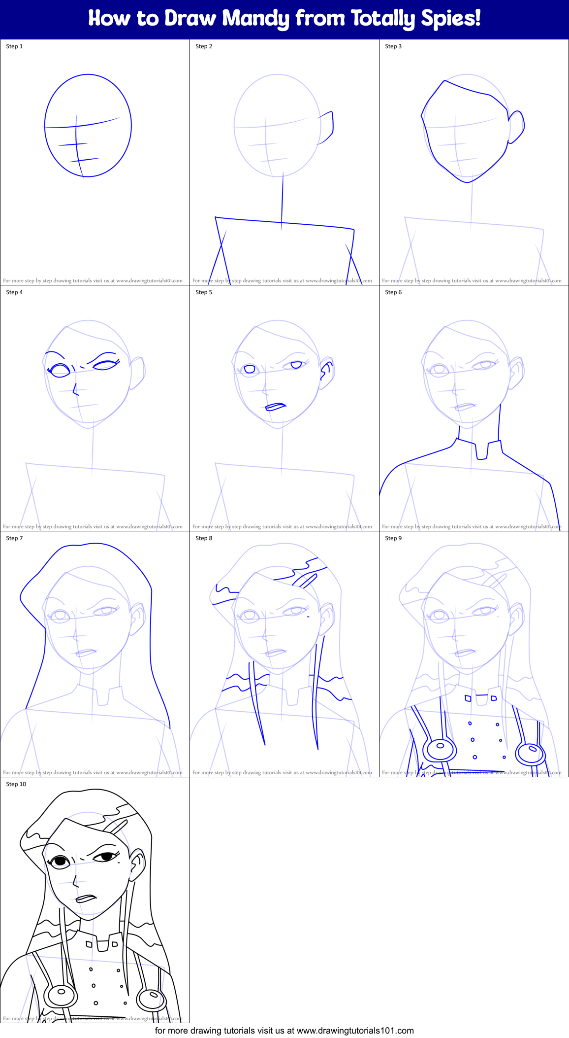 How to Draw Mandy from Totally Spies! Printable Step by Step