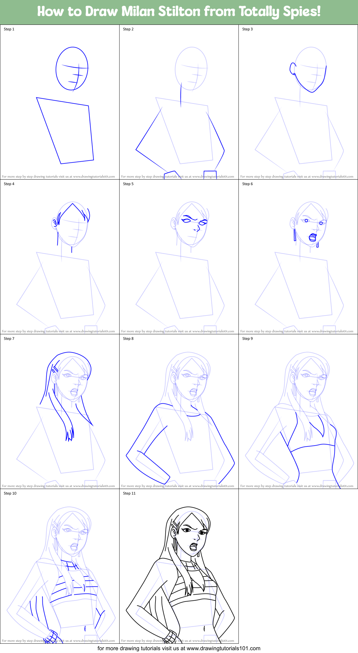How to Draw Milan Stilton from Totally Spies! Printable Step by Step