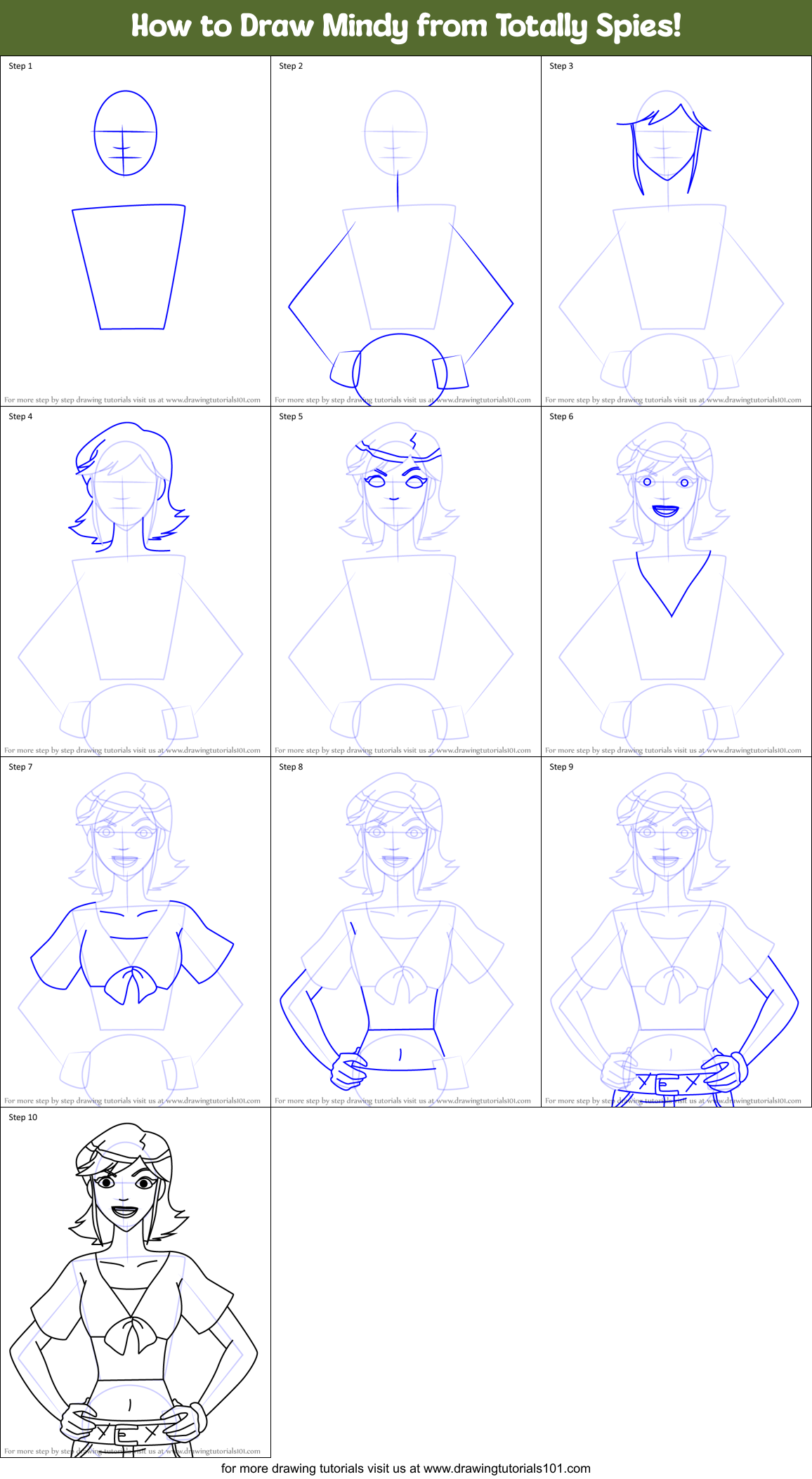How to Draw Mindy from Totally Spies! Printable Step by Step