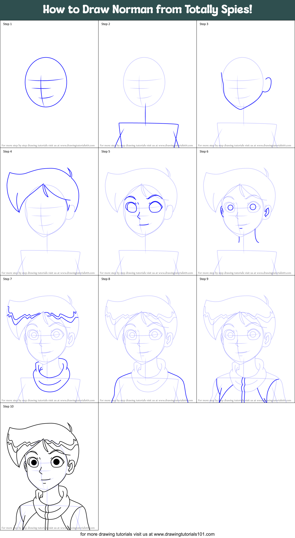 How to Draw Norman from Totally Spies! Printable Step by Step