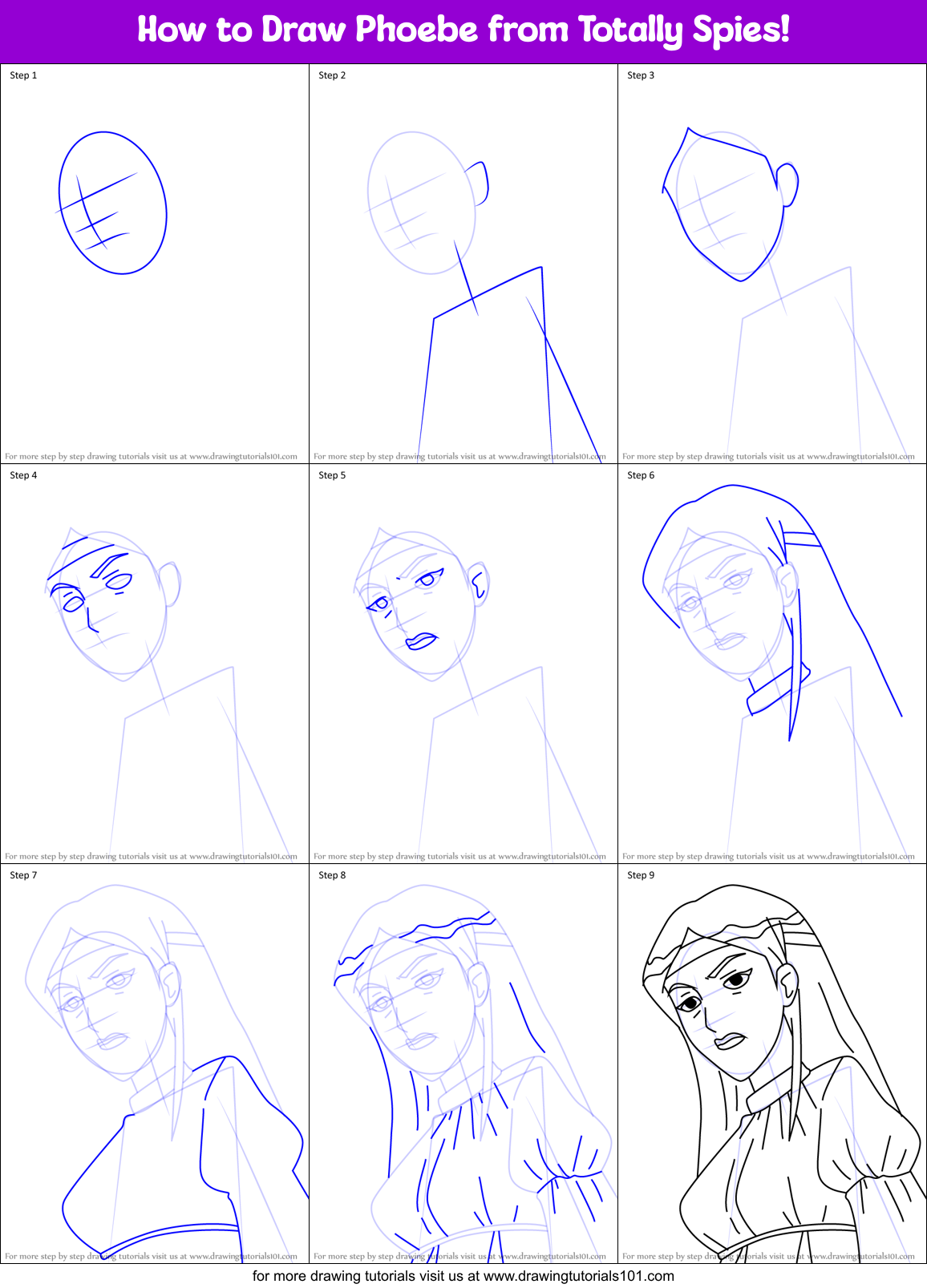 How to Draw Phoebe from Totally Spies! Printable Step by Step