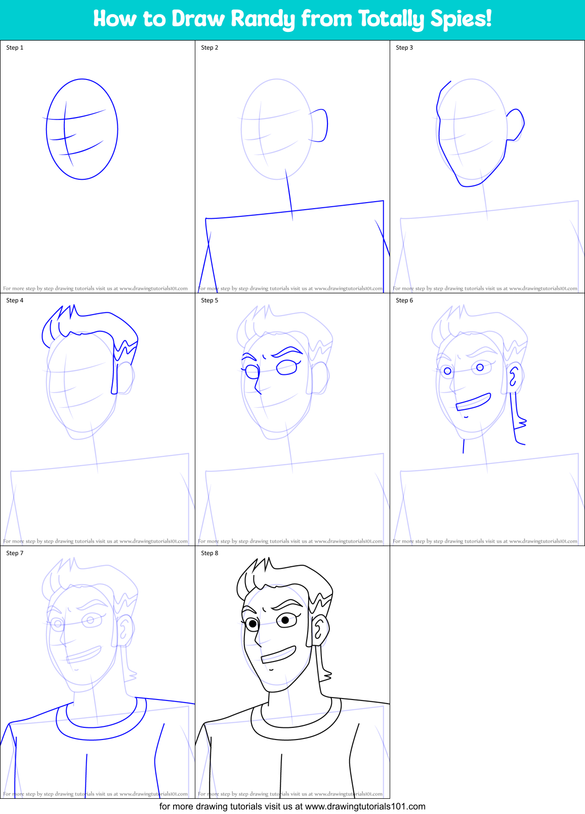 How to Draw Randy from Totally Spies! Printable Step by Step