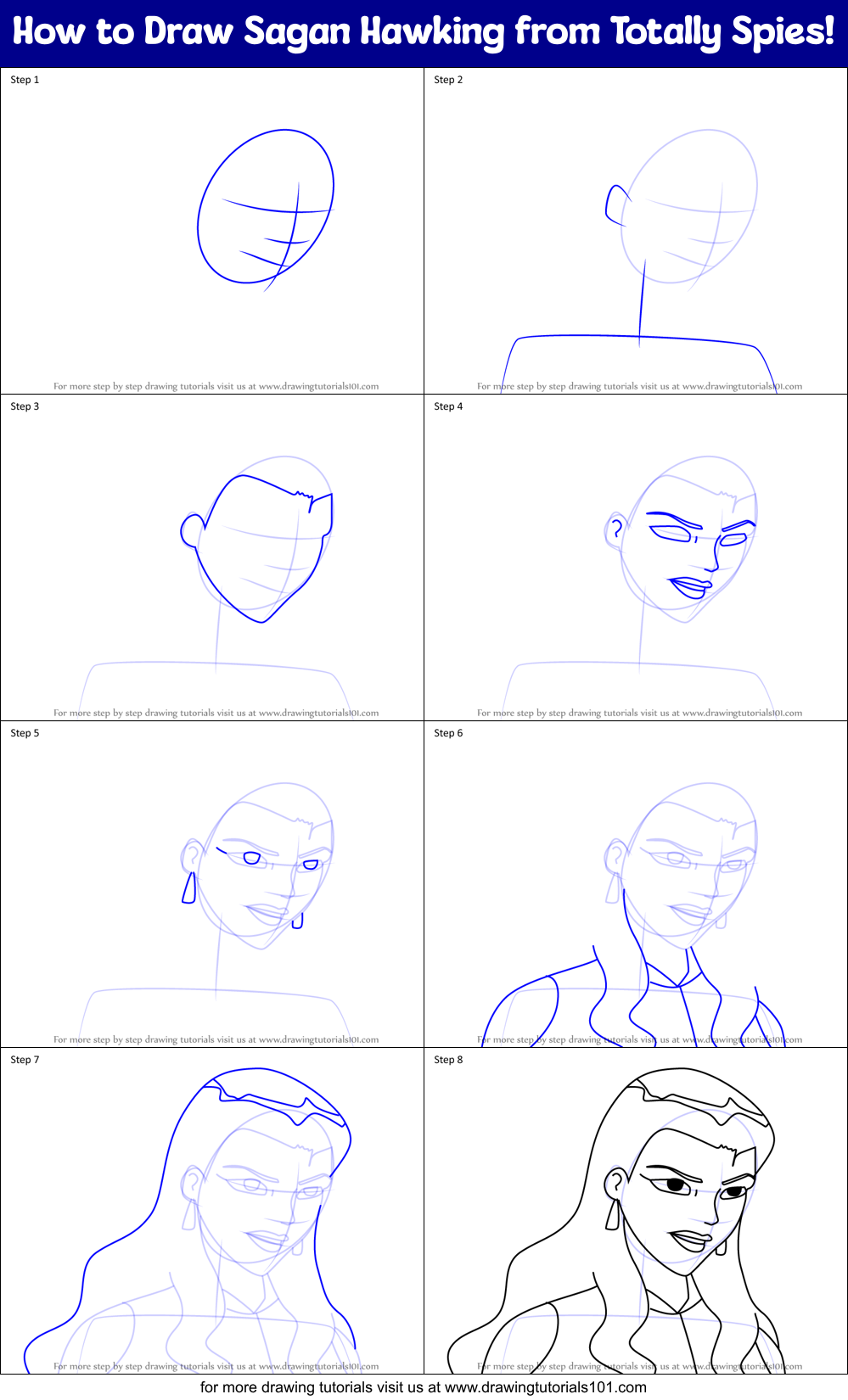 How to Draw Sagan Hawking from Totally Spies! Printable Step by Step