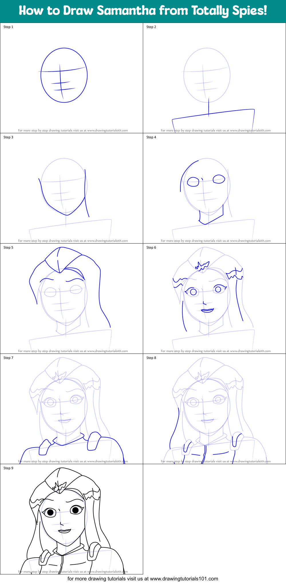 How to Draw Samantha from Totally Spies! Printable Step by Step