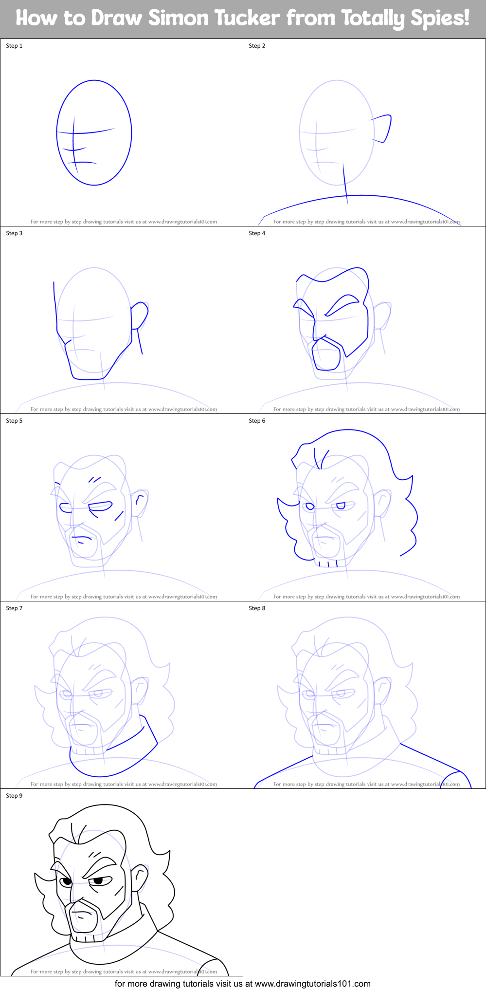 How to Draw Simon Tucker from Totally Spies! Printable Step by Step