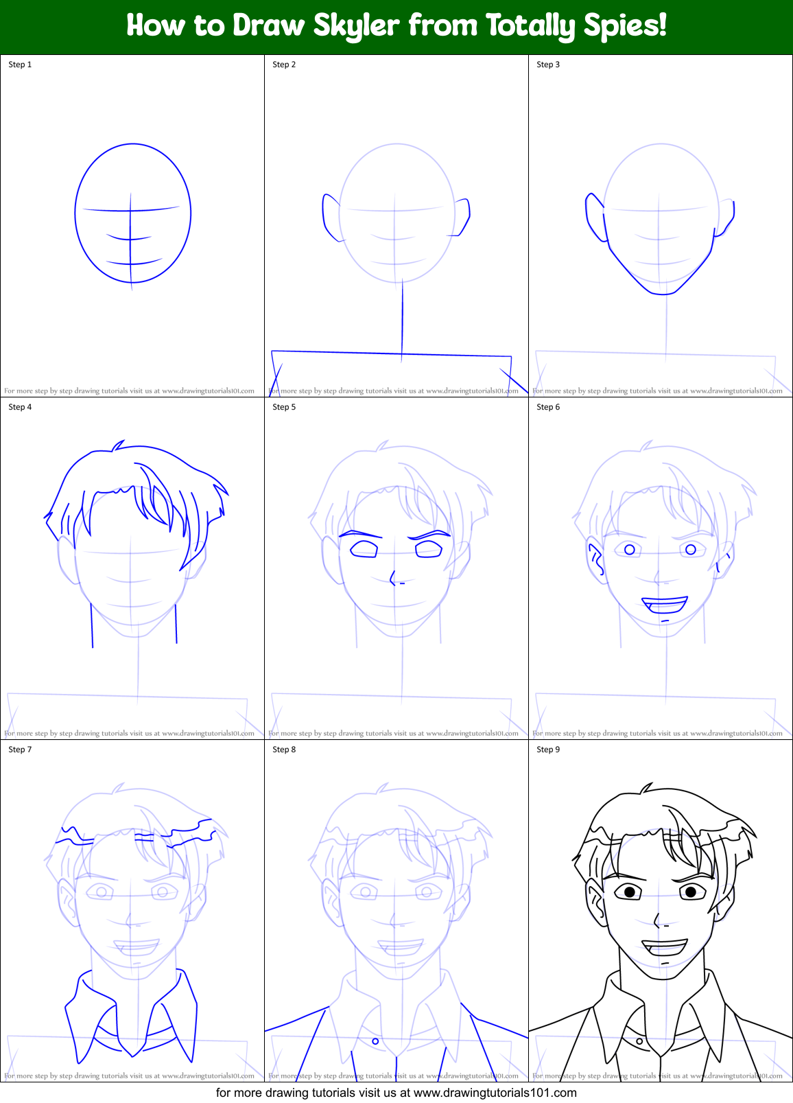 How to Draw Skyler from Totally Spies! Printable Step by Step