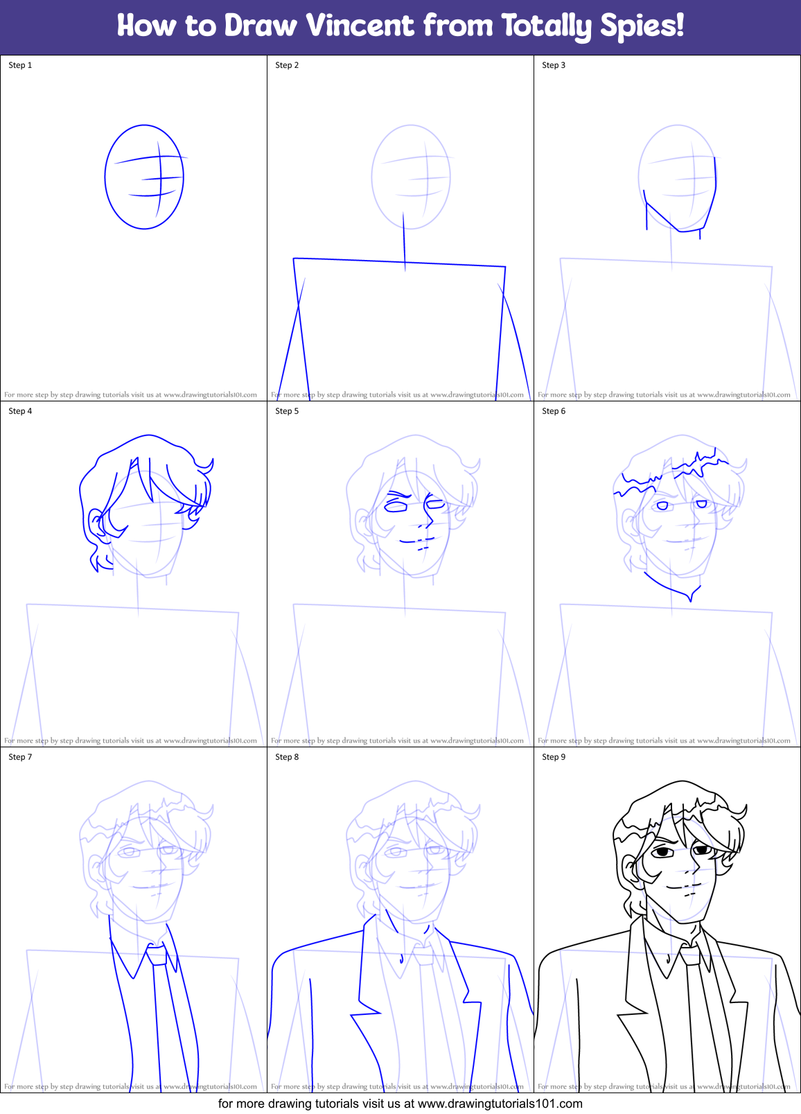 How to Draw Vincent from Totally Spies! Printable Step by Step