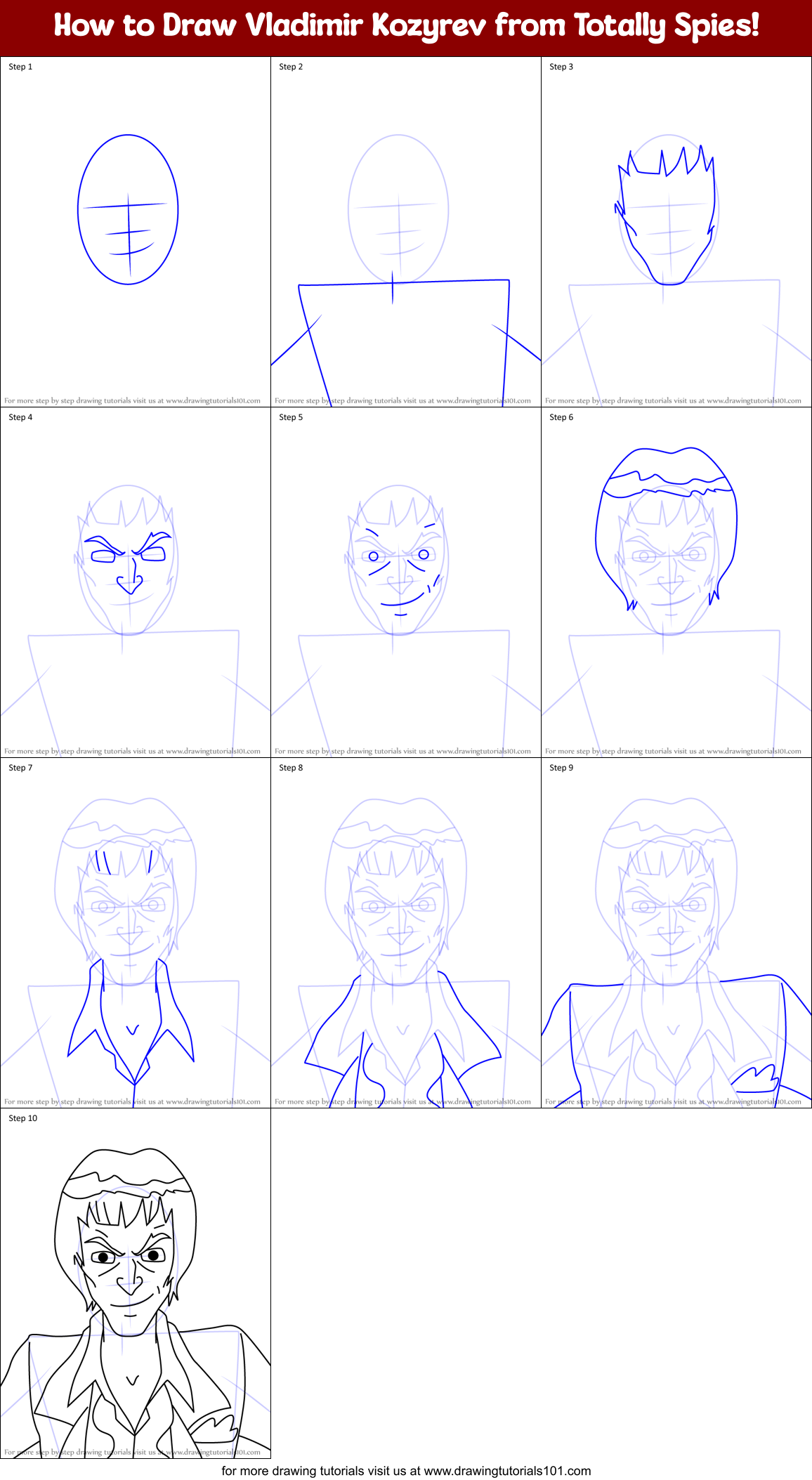 How to Draw Vladimir Kozyrev from Totally Spies! Printable Step by Step