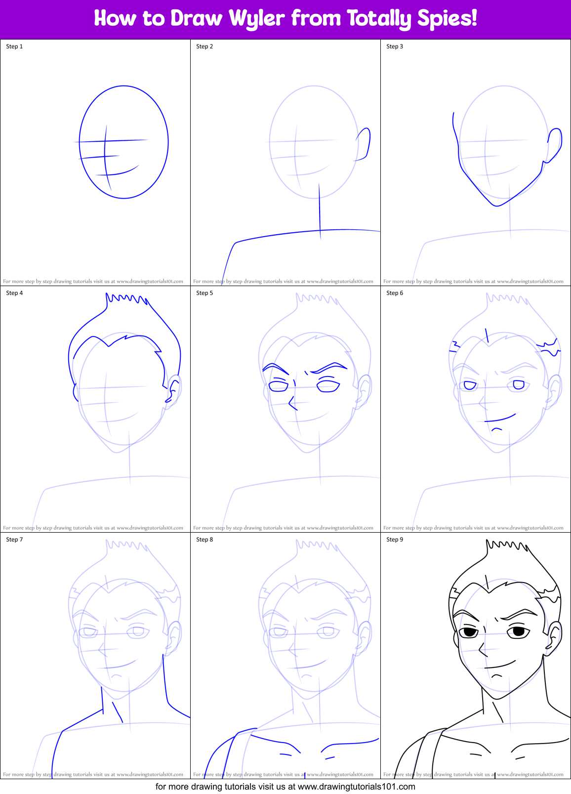 How to Draw Wyler from Totally Spies! Printable Step by Step