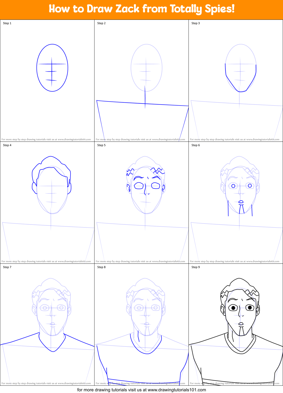How to Draw Zack from Totally Spies! Printable Step by Step