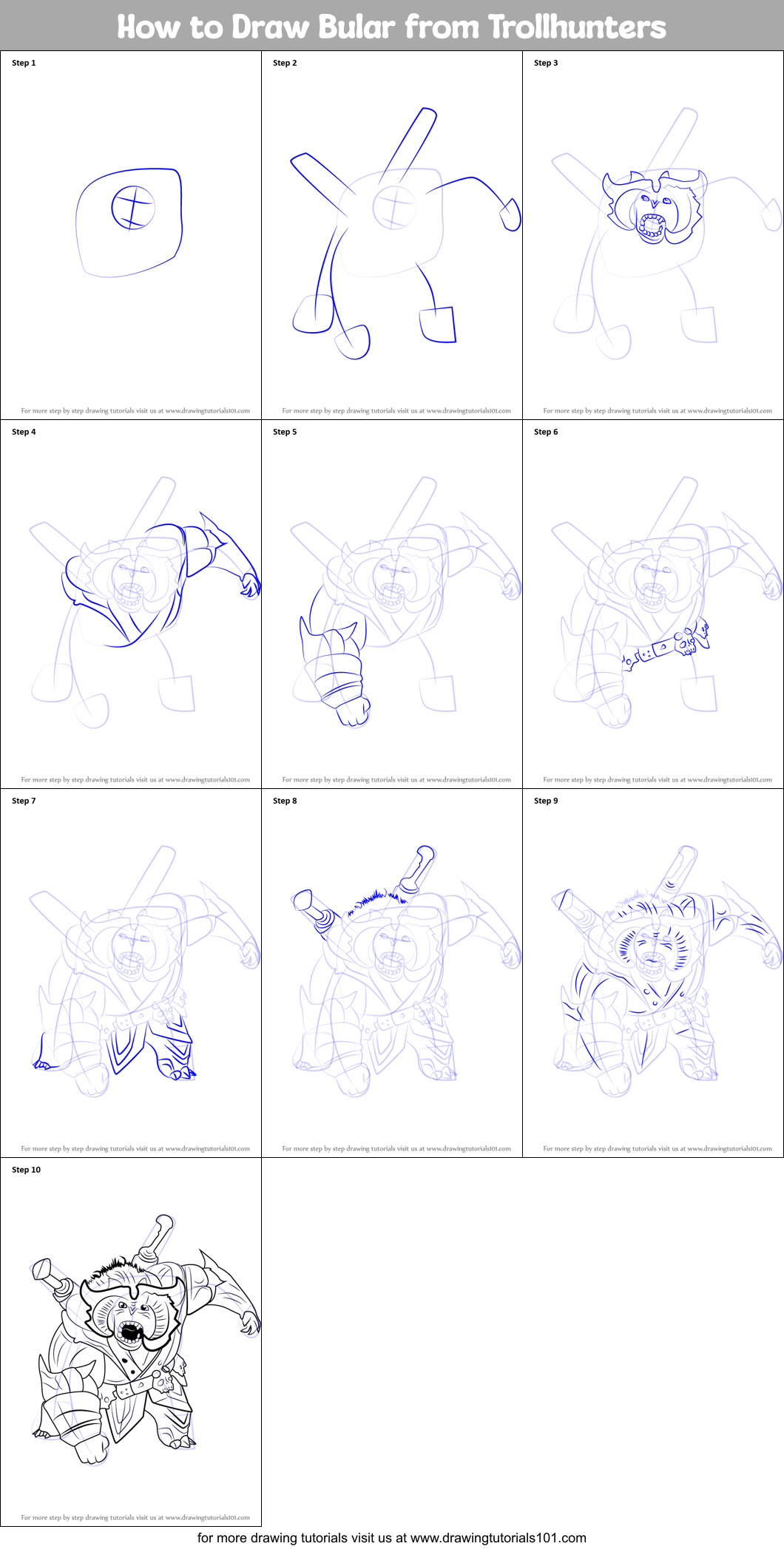 How to Draw Bular from Trollhunters Printable Step by Step