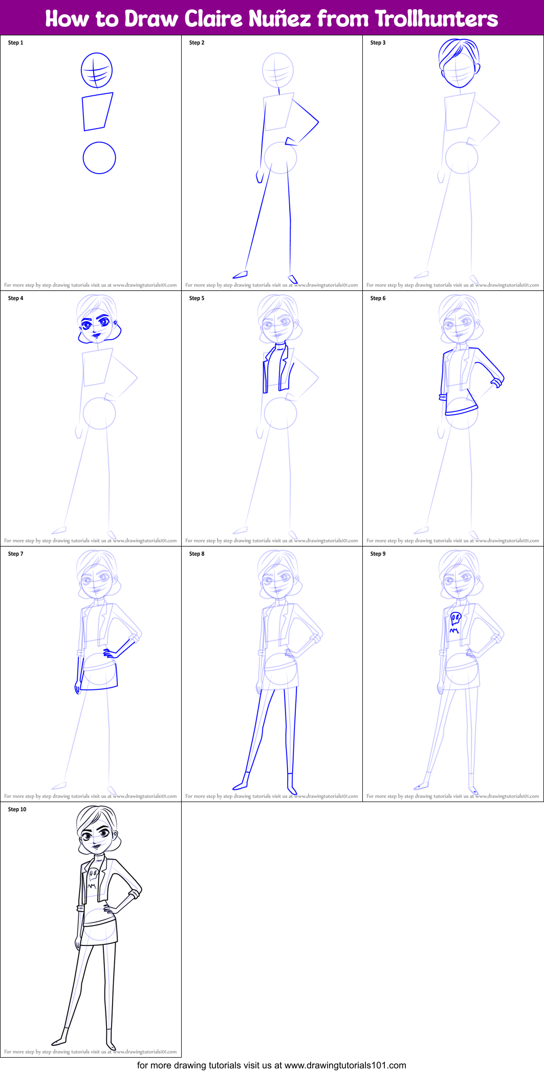How to Draw Claire Nuñez from Trollhunters Printable Step by Step