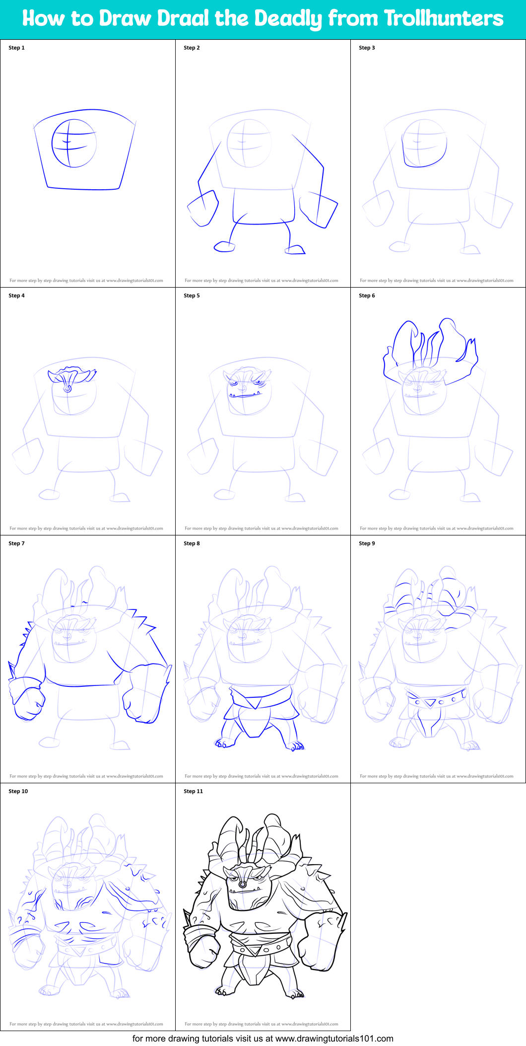 How to Draw Draal the Deadly from Trollhunters Printable Step by Step
