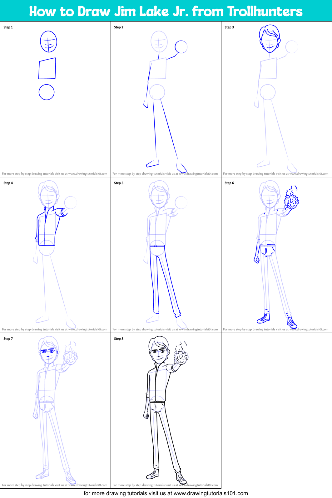 How to Draw Jim Lake Jr. from Trollhunters Printable Step by Step