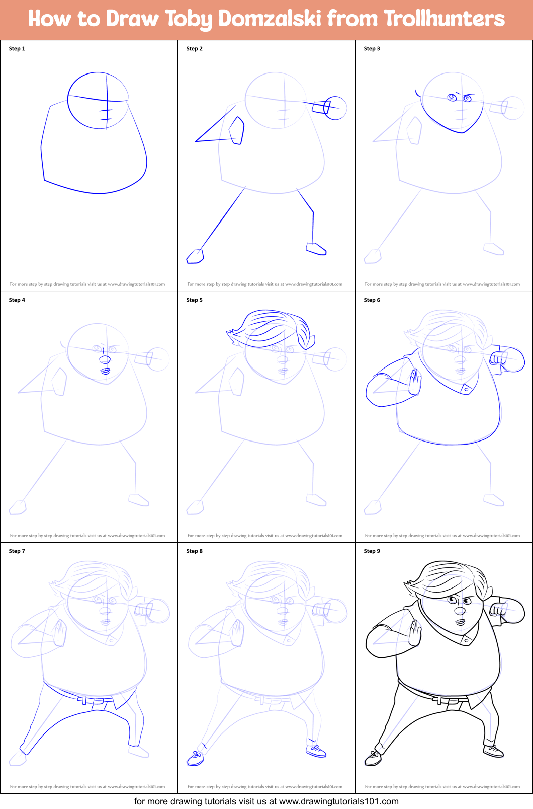 How to Draw Toby Domzalski from Trollhunters Printable Step by Step