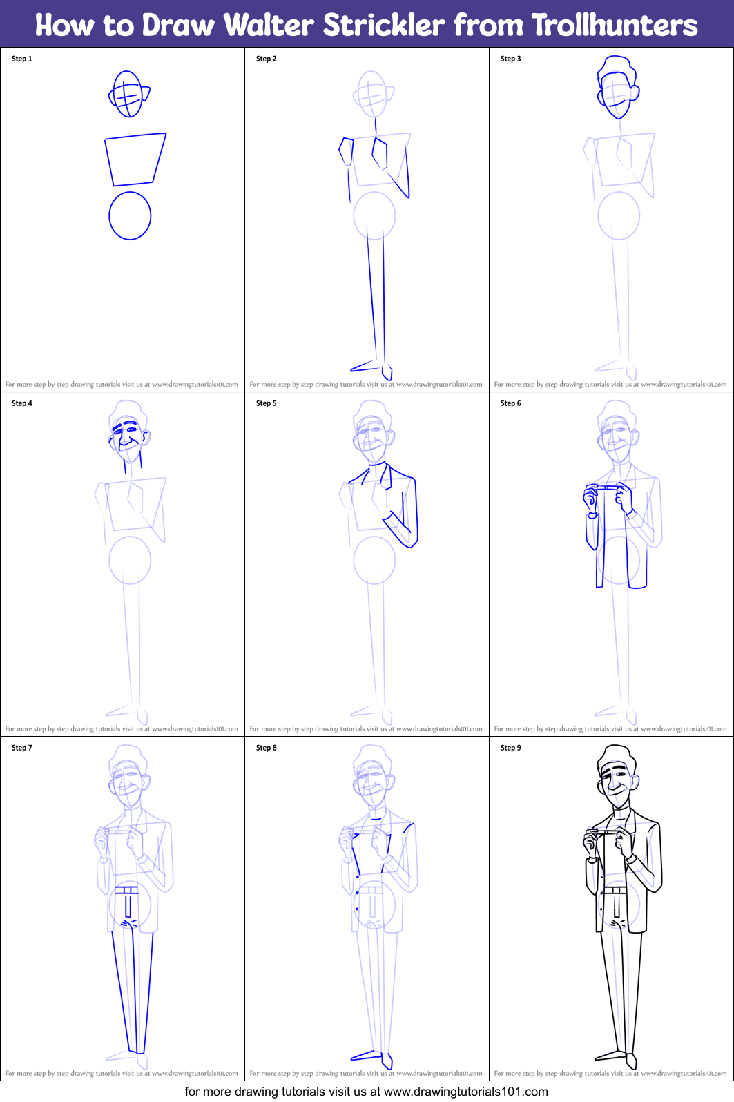 How to Draw Walter Strickler from Trollhunters Printable Step by Step