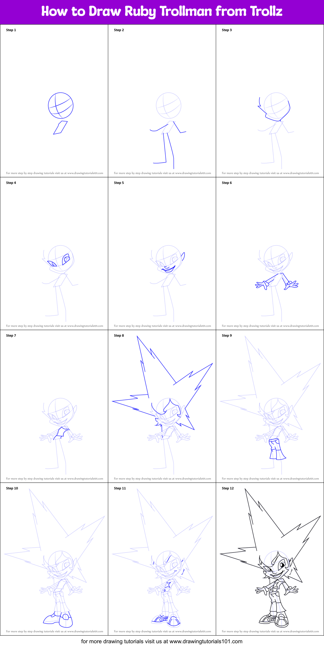 How to Draw Ruby Trollman from Trollz Printable Step by Step