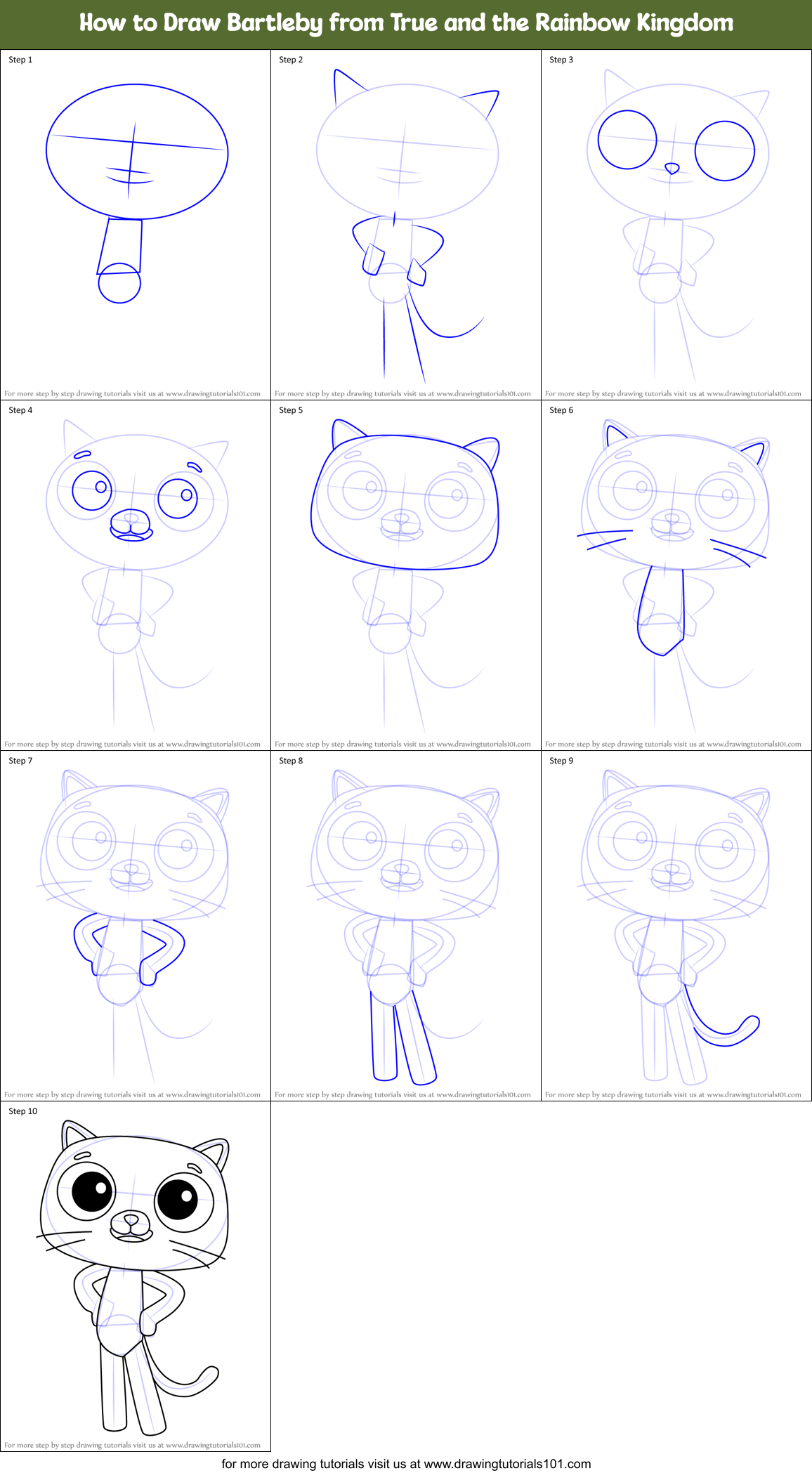 How to Draw Bartleby from True and the Rainbow Kingdom Printable Step by Step