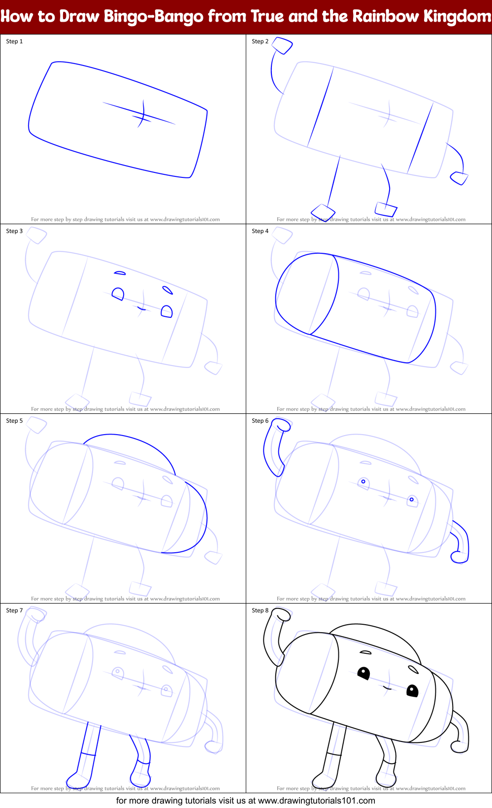 How to Draw Bingo-Bango from True and the Rainbow Kingdom Printable Step by Step