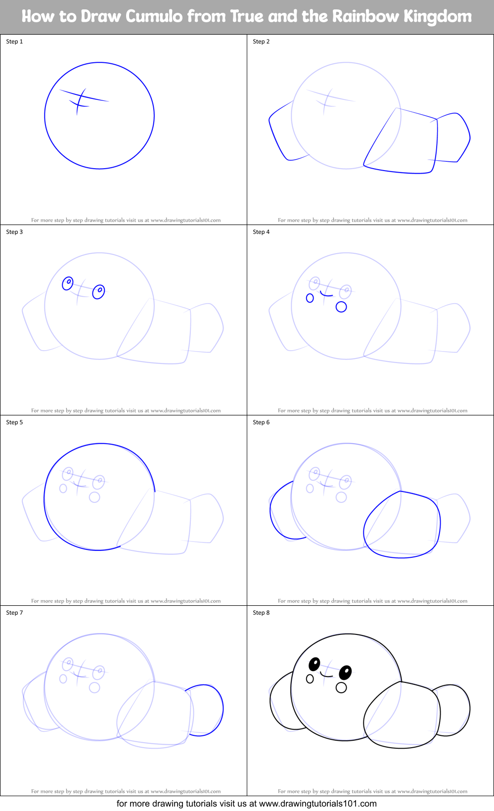 How to Draw Cumulo from True and the Rainbow Kingdom Printable Step by Step