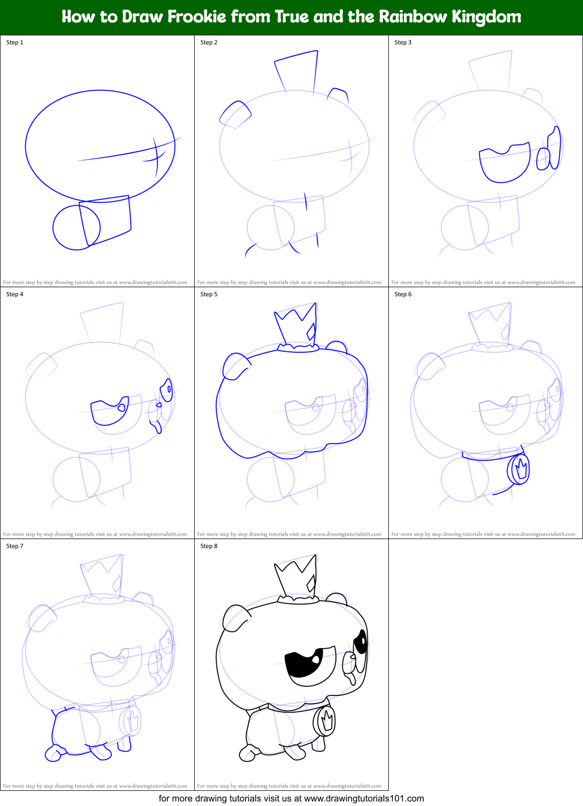 How to Draw Frookie from True and the Rainbow Kingdom Printable Step by Step