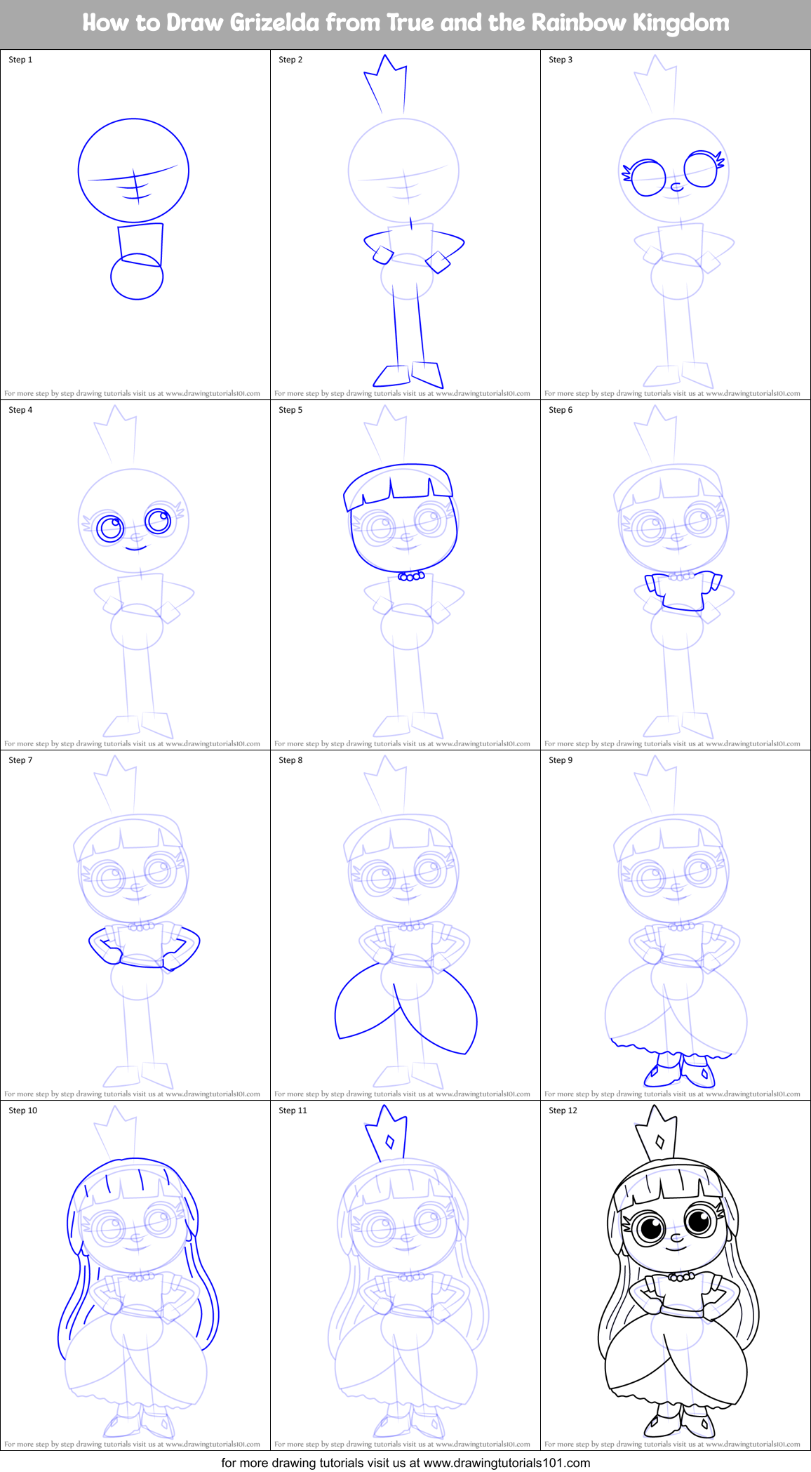 How to Draw Grizelda from True and the Rainbow Kingdom Printable Step by Step