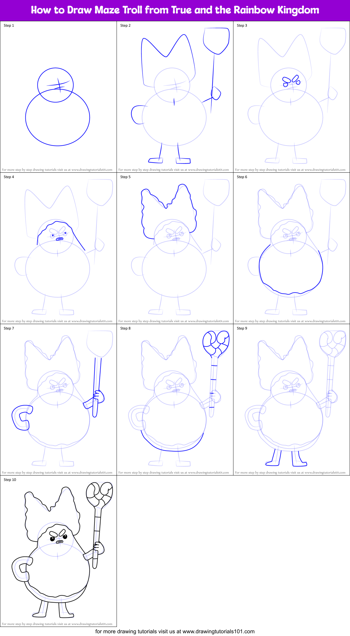 How to Draw Maze Troll from True and the Rainbow Kingdom Printable Step by Step