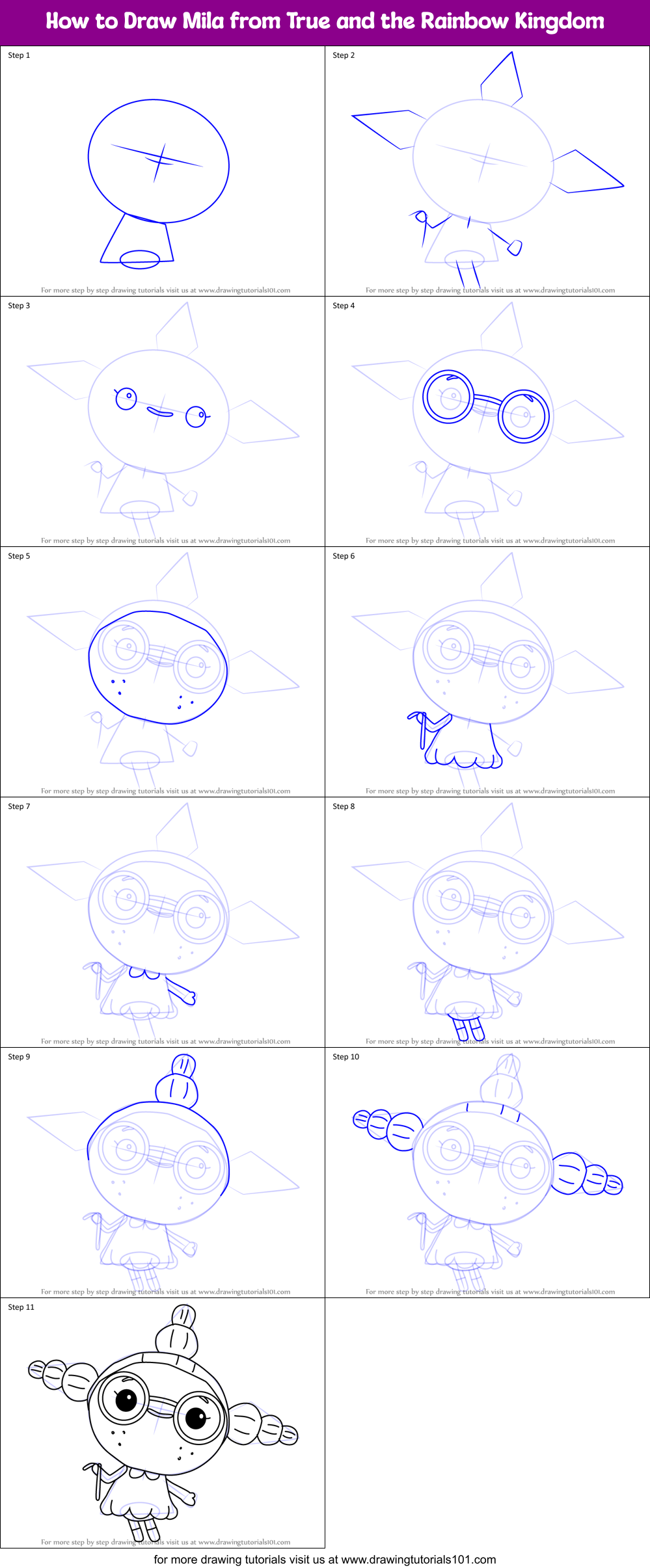 How to Draw Mila from True and the Rainbow Kingdom Printable Step by Step