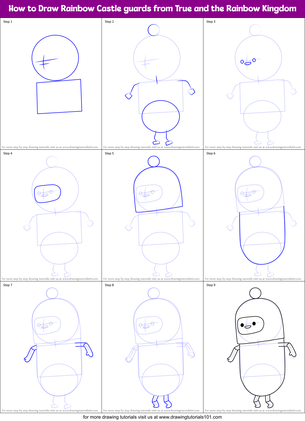 How to Draw Rainbow Castle guards from True and the Rainbow Kingdom Printable Step by Step