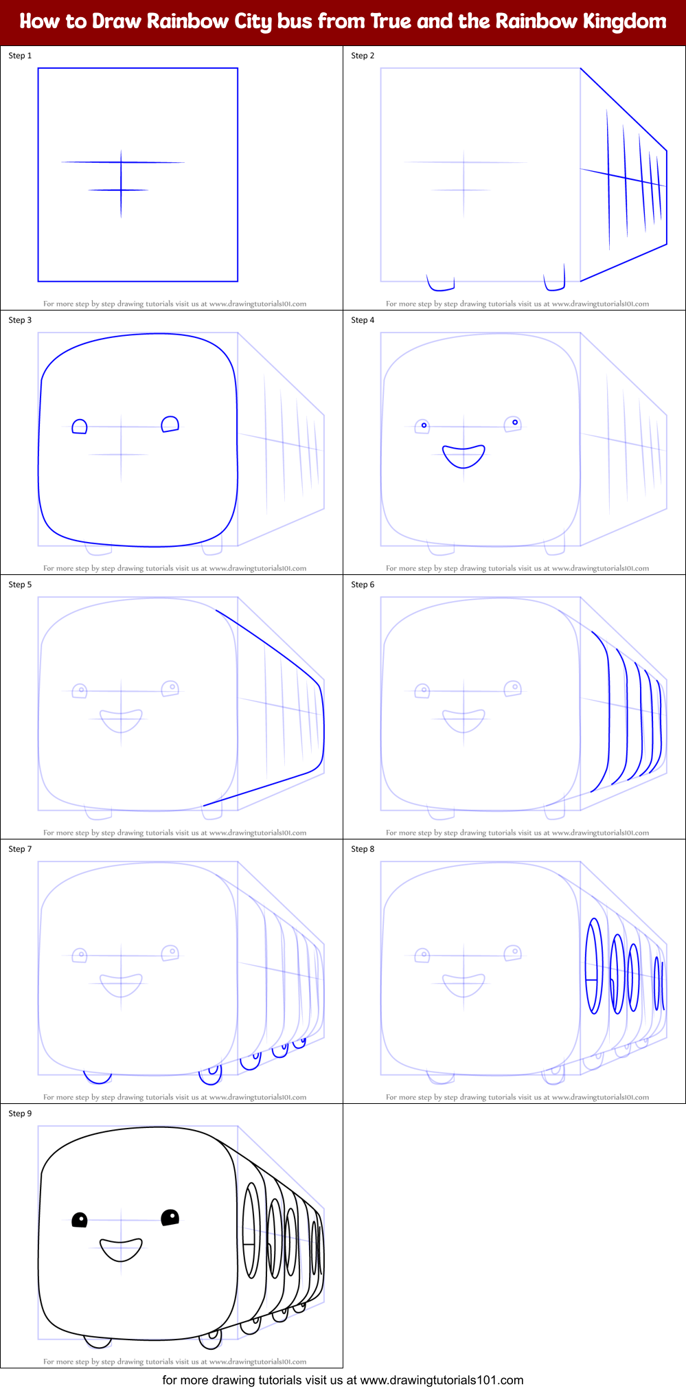 How to Draw Rainbow City bus from True and the Rainbow Kingdom Printable Step by Step