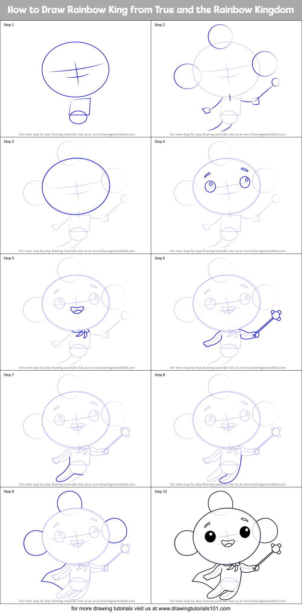 How to Draw Rainbow King from True and the Rainbow Kingdom Printable Step by Step