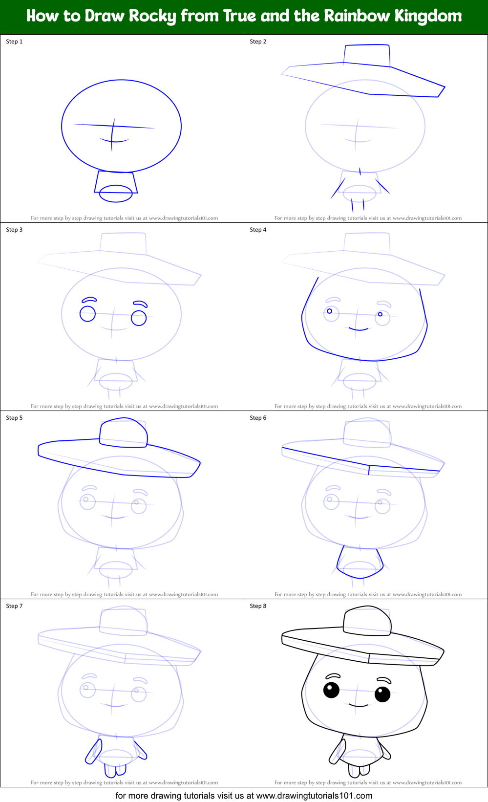 How to Draw Rocky from True and the Rainbow Kingdom Printable Step by Step