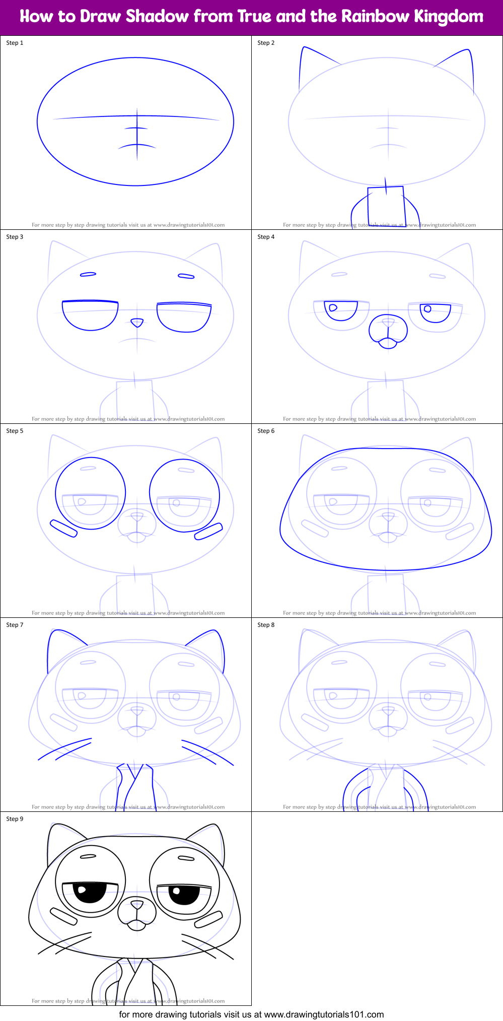 How to Draw Shadow from True and the Rainbow Kingdom Printable Step by Step