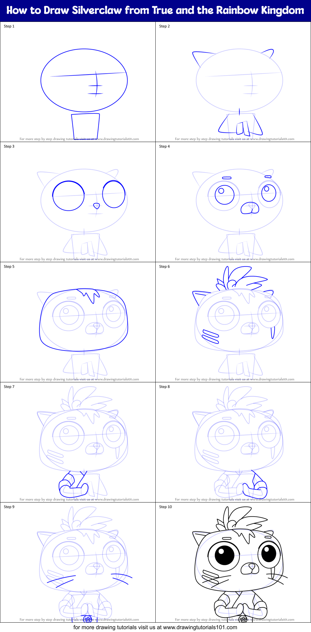 How to Draw Silverclaw from True and the Rainbow Kingdom Printable Step by Step