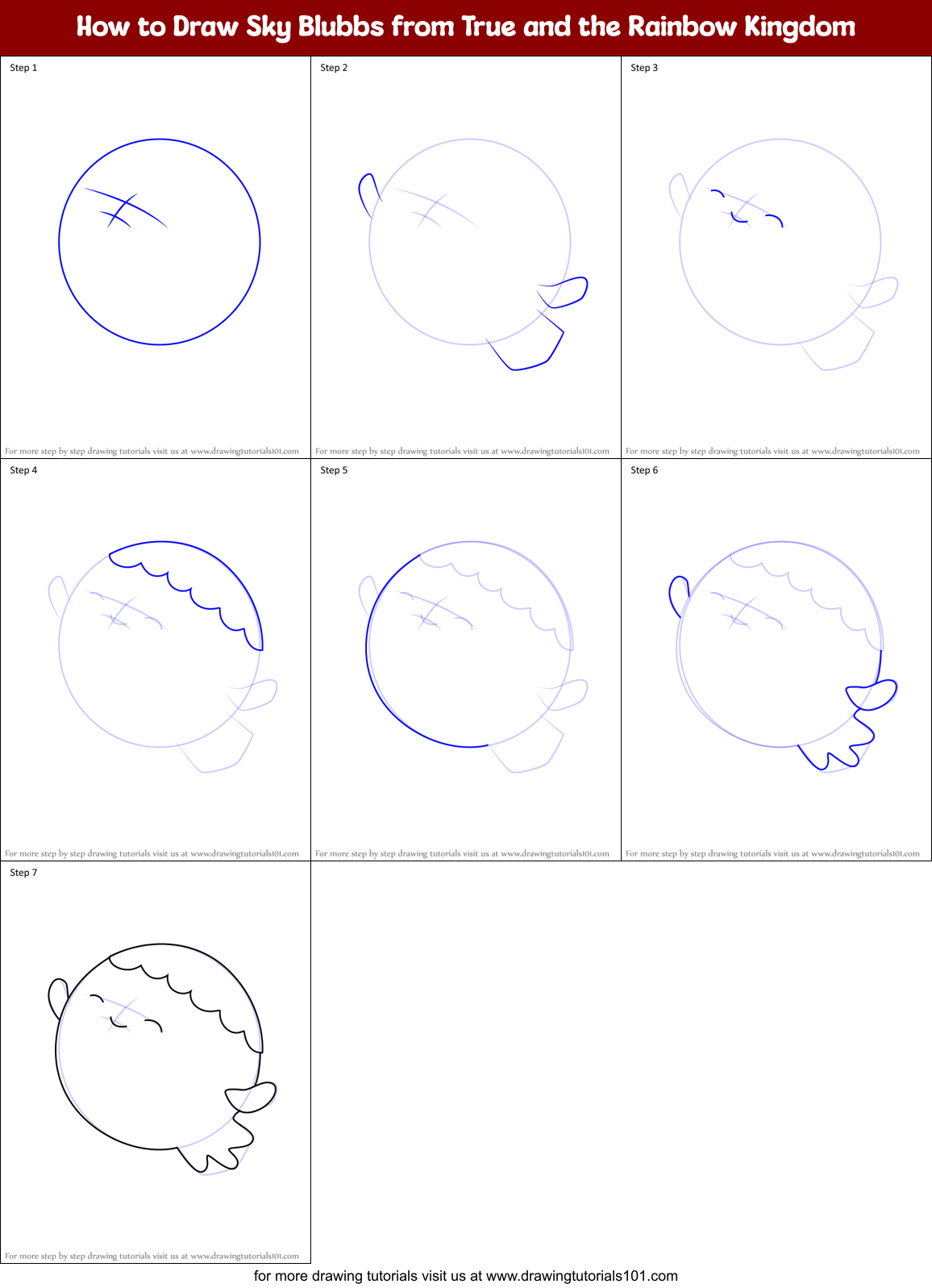 How to Draw Sky Blubbs from True and the Rainbow Kingdom Printable Step by Step