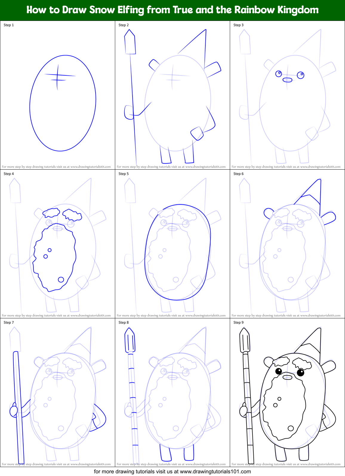 How to Draw Snow Elfing from True and the Rainbow Kingdom Printable Step by Step
