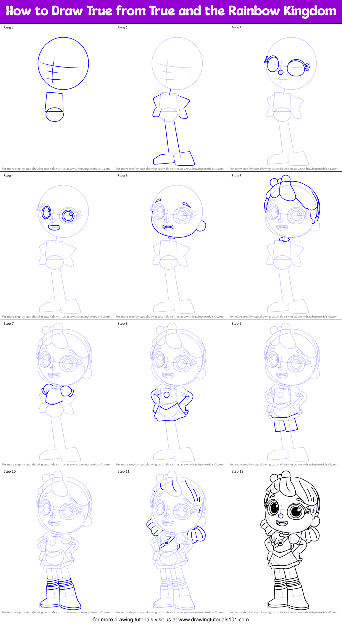How to Draw True from True and the Rainbow Kingdom Printable Step by Step