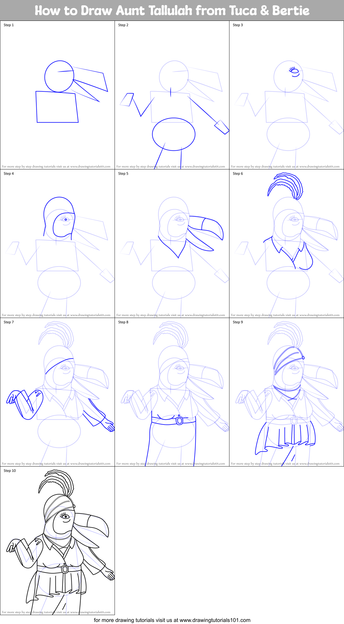 How to Draw Aunt Tallulah from Tuca & Bertie Printable Step by Step
