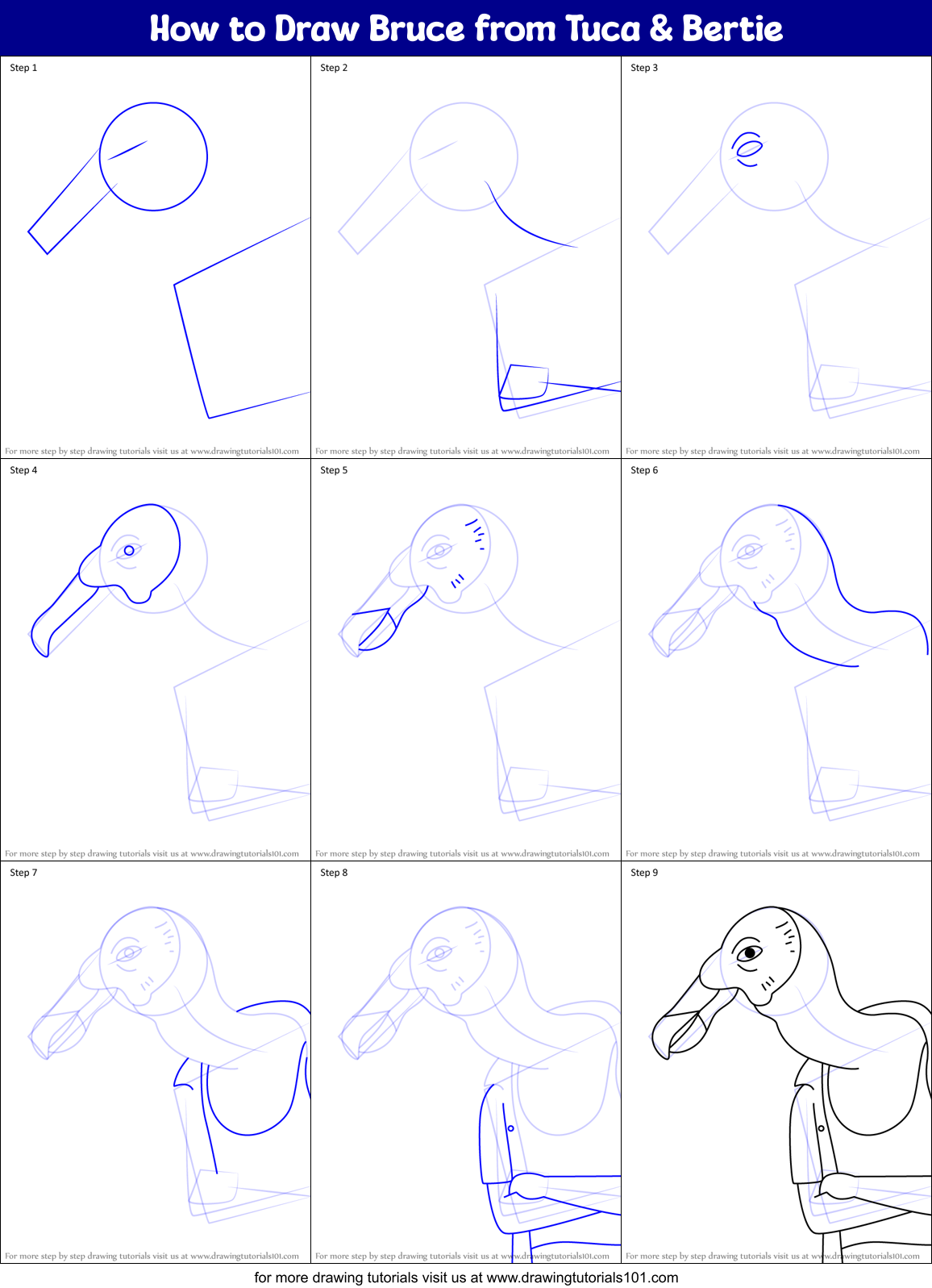 How to Draw Bruce from Tuca & Bertie Printable Step by Step